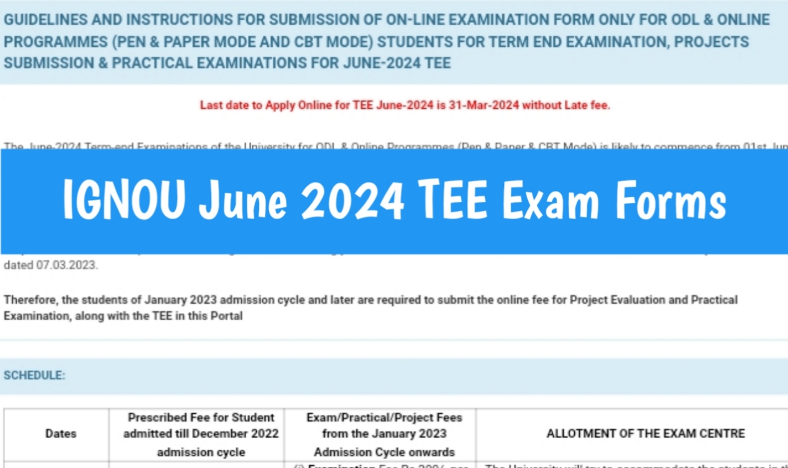 Ignou June Tee Exam Form Update Exams Shiksha